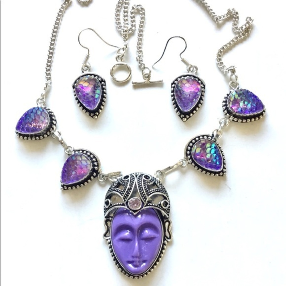 Titanium Gemstones Purple Goddess + Earrings Set